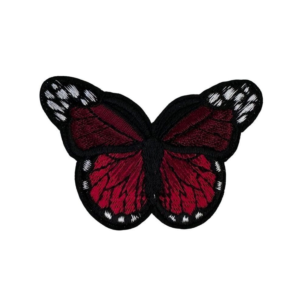 Dark Red Butterfly Embroidered Patch
